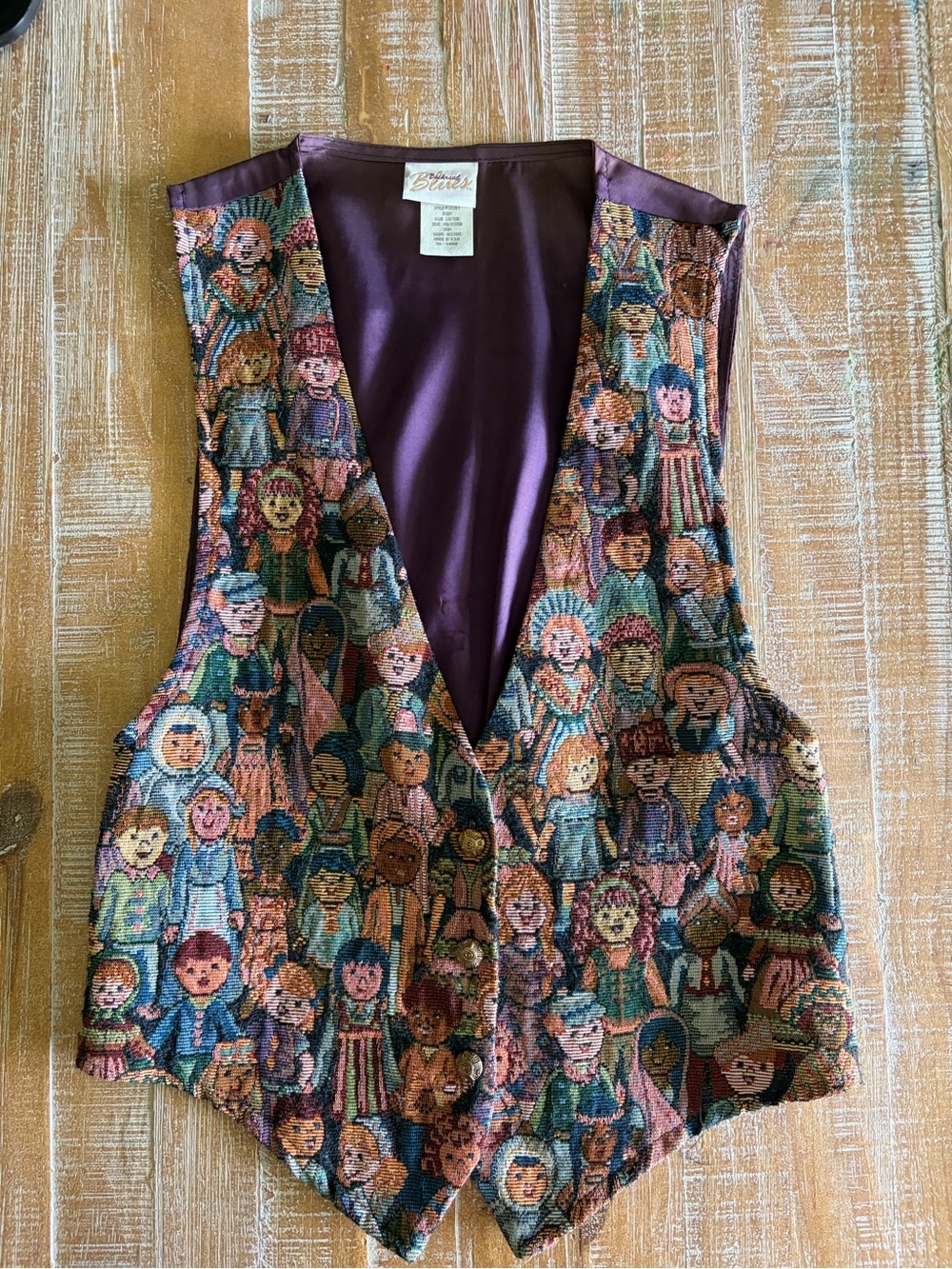 Vintage Backroad blues Folk Art Tapestry Vest USA Cottagecore Whimsical Size S